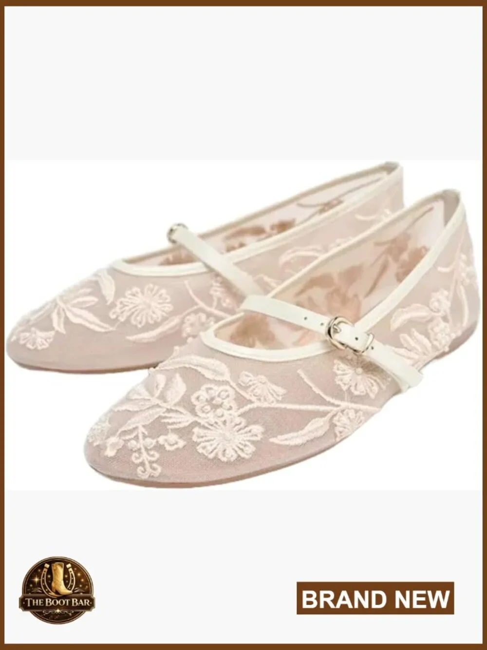 Mesh Ballet Flats for Women - Slip On Floral Embroidered Mary Jane Flats -